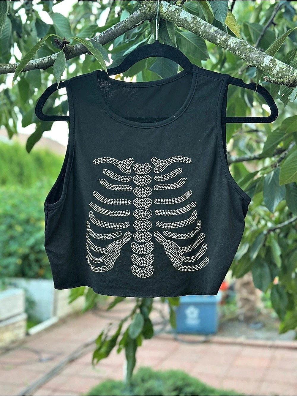 SHEIN Rhinestone Skeleton Crop Tank